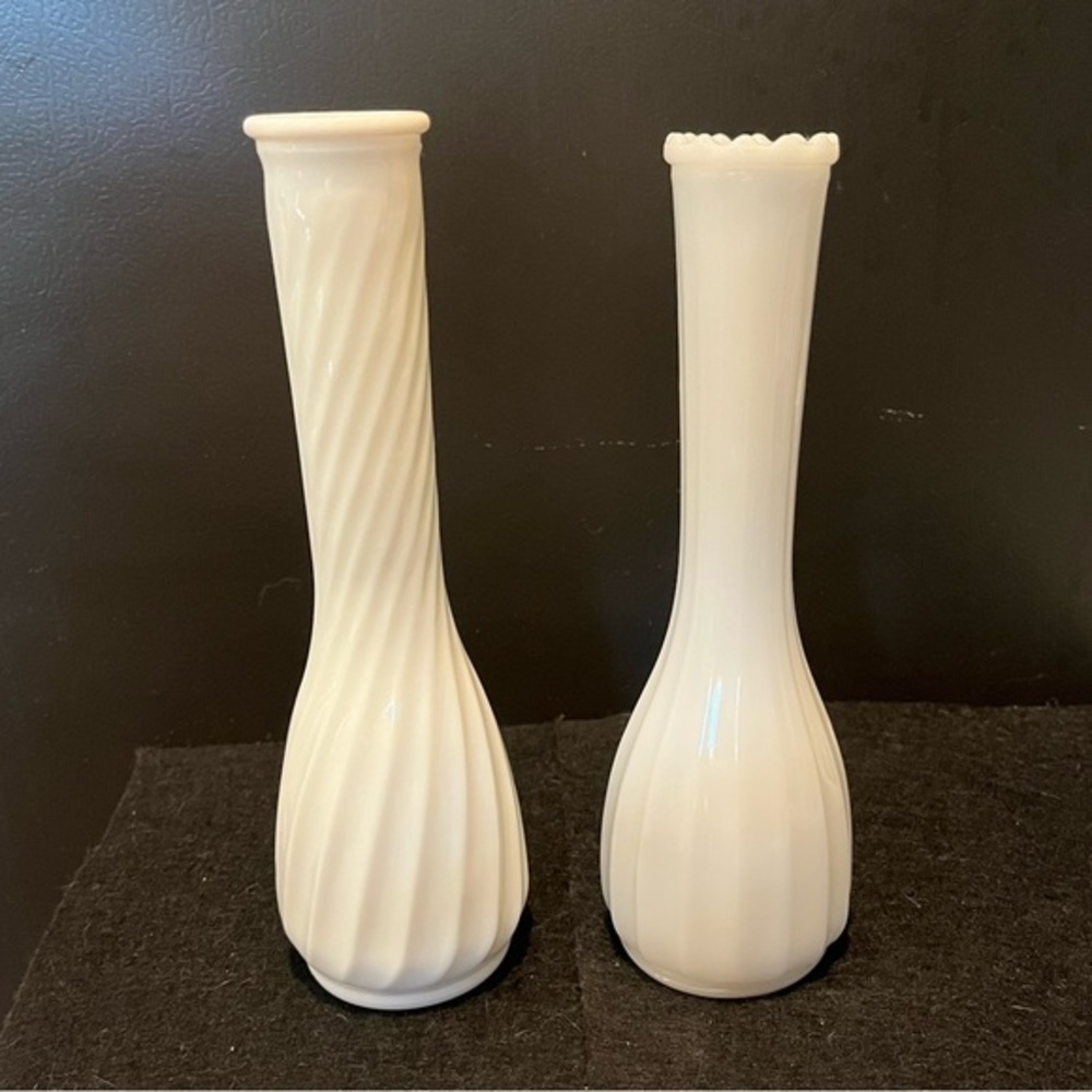Vintage White Milk Glass Bud Vase Set of Two
